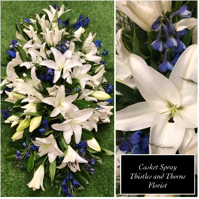 White and Blue Casket Spray